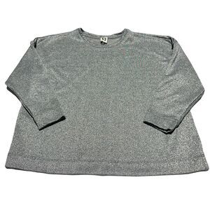 Anne Klein Top Crew Neck 3/4 Sleeve Pullover Size 3X Silver Metallic Sparkle